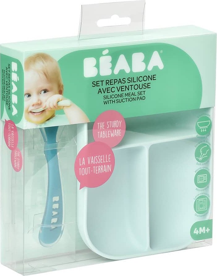 Набор детской посуды Beaba Set Repas Silicone Avec Ventouse Bleu 913455