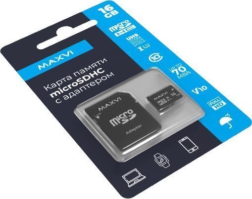 Карта памяти Maxvi microSDHC 16GB MSD16GBC10V10 (с адаптером)