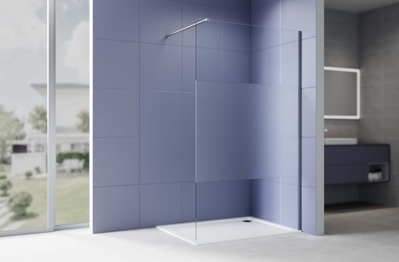 Душевая стенка Aquatek Walk in с держателем 100x200 AQ.WI.100.3GM (оружейная сталь/прозрачное стекло)