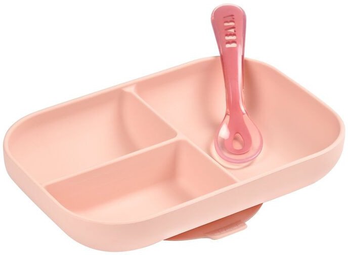 Набор детской посуды Beaba Set Repas Silicone Avec Ventouse Rose 913456