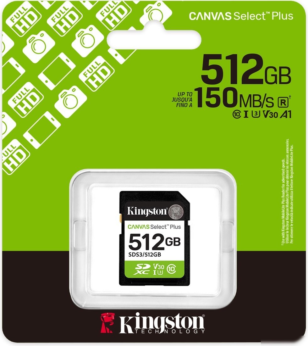Карта памяти Kingston Canvas Select Plus SDXC 512GB SDS3/512GB