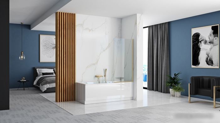 Стеклянная шторка для ванны Rea Elegant 70 (матовое золото/прозрачное стекло)
