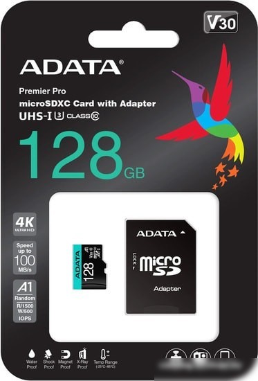 Карта памяти A-Data Premier Pro AUSDX128GUI3V30SA2-RA1 microSDXC 128GB (с адаптером)