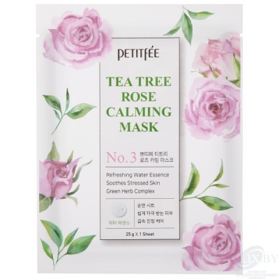 PETITFEE Тканевая маска для лица, успокаивающая кожу, с Чайным деревом и Розой