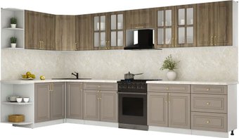 Готовая кухня Интерлиния Мила Шато 1.7x3.8 LV (дуб вотан/луна/опал светлый)