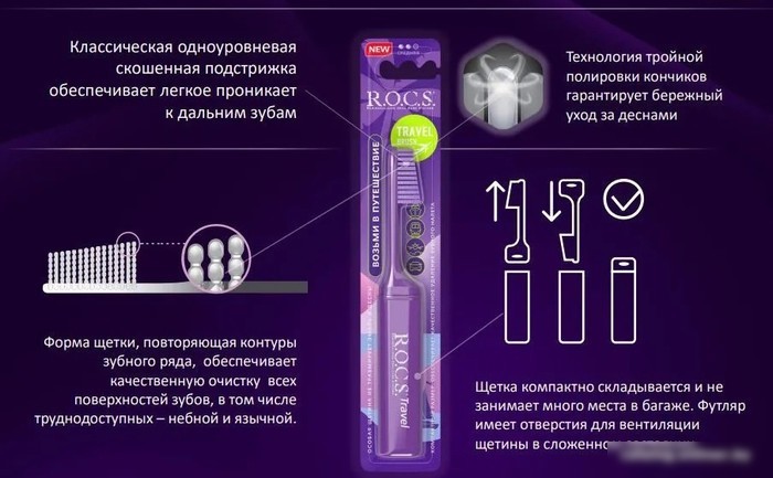 Зубная щетка R.O.C.S Travel складная средняя