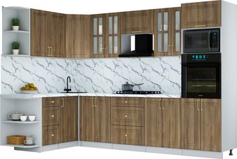 Готовая кухня Интерлиния Мила Шато 1.68x3.0 ВТ LV (дуб вотан/дуб вотан/белый гранит)