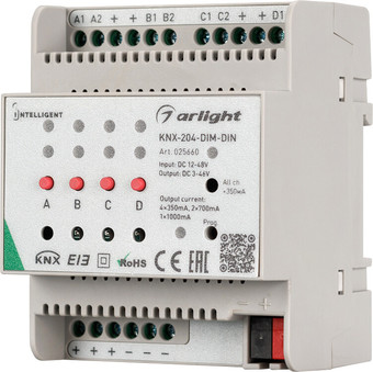Контроллер RGB Arlight Intelligent KNX-204-DIM-DIN (12-48V, 8x0.35/4x0.7/2x1A) 025660