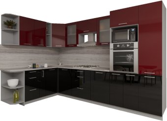 Готовая кухня Интерлиния Мила Gloss 1.88x3.2 левая (бордовый-черный)