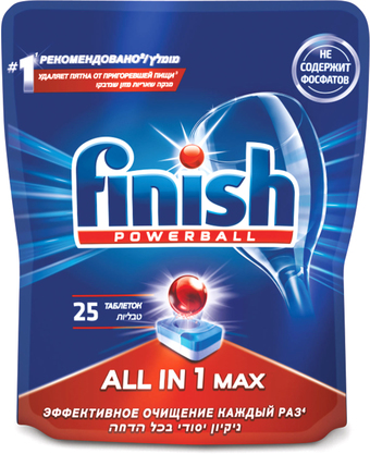 Таблетки для посудомоечной машины Finish All in 1 Max бесфосфатные (25 шт)