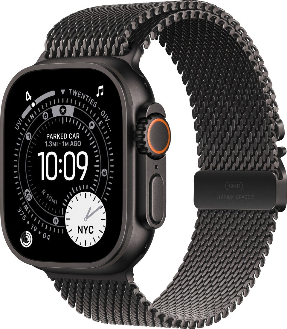 Умные часы Apple Watch Ultra 3 LTE 49 мм (титановый корпус, черный/черный, миланская петля S)