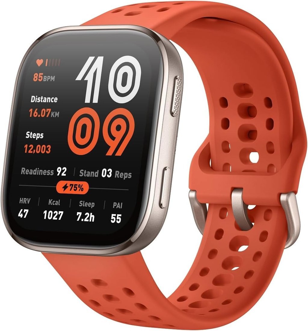 Умные часы Amazfit Bip 6 (титановый, с оранжевым силиконовым ремешком)