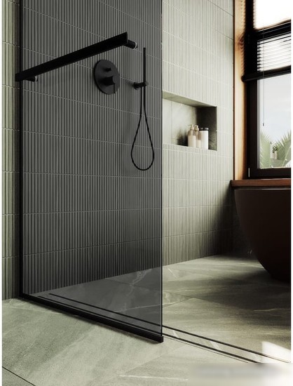 Душевая стенка MaybahGlass 109x119 MGD-717-6у (графитовое стекло/черный)