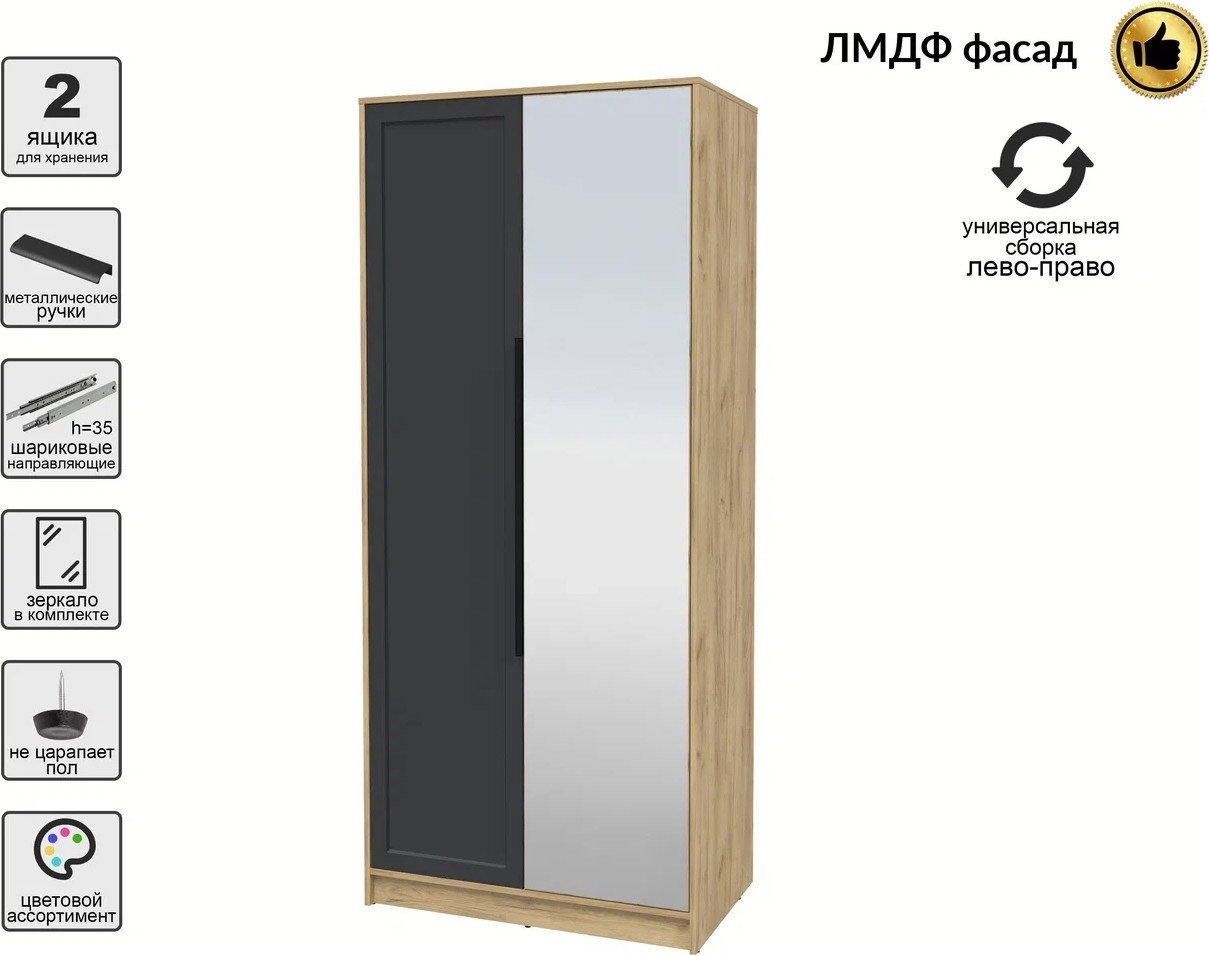 Шкаф распашной Интерлиния Концепт Тренд КТ-Ш2(з) (дуб золотой/пепел)