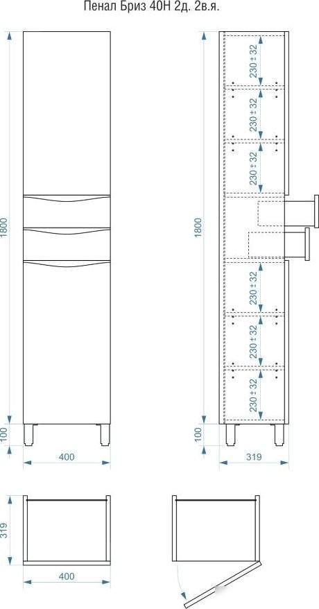 Vela Шкаф-пенал Vela Бриз 40Н2 (двери и ящики) петли правые RS623471