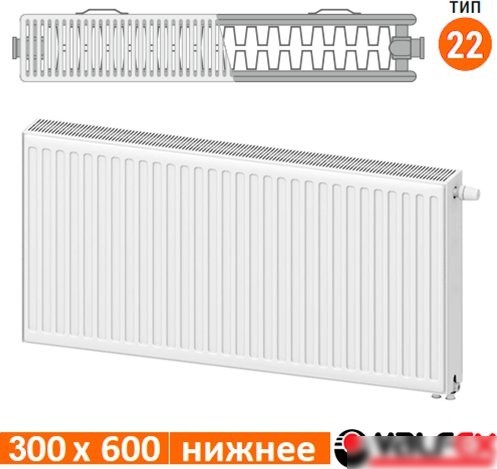 Стальной панельный радиатор Valfex Steel Universal VC 22 300х600 VF.VC.22.300.0600 (с нижним подключением)