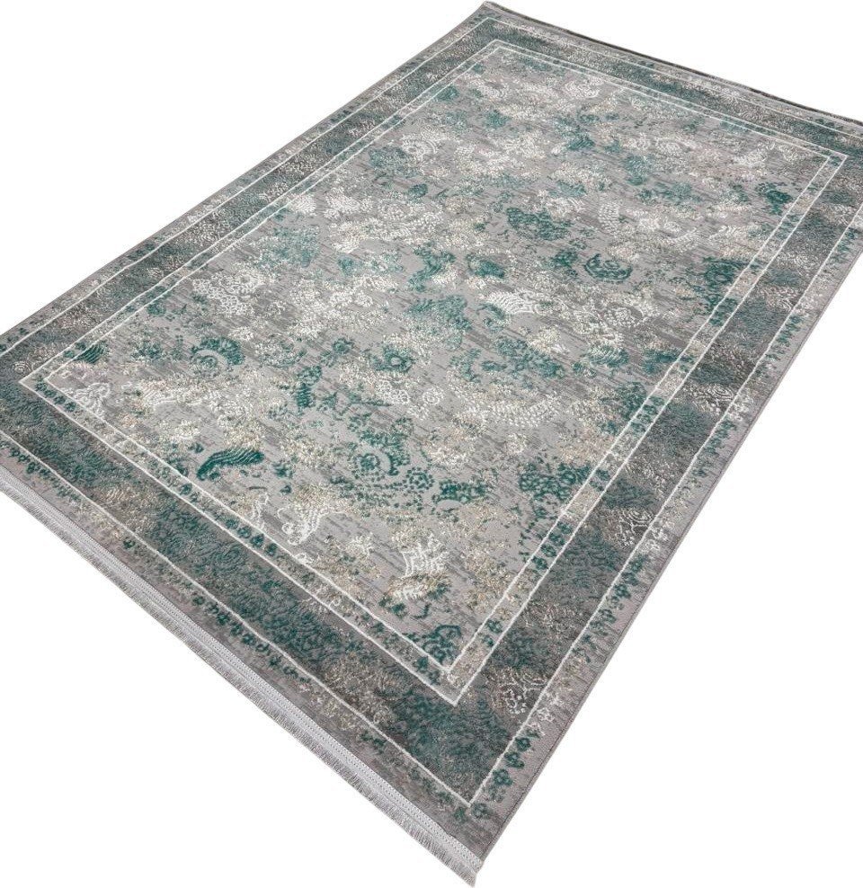 Ковер для жилой комнаты Radjab Carpet Афина Прямоугольник 9008A 12806RK (0.8x1.5, Grey/Green)