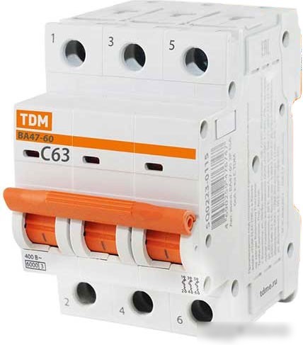 Выключатель автоматический TDM Electric ВА 47-60 3P 63А (С) 6кА SQ0223-0115 Выключатель автоматический TDM Electric ВА 47-60 3P 63А (С) 6кА SQ0223-0115