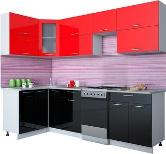 Угловая кухня Интерлиния Мила Gloss 50-12x26 (красный/черный глянец)