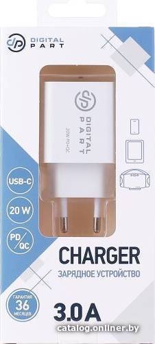 Сетевое зарядное Digital Part FC-130 USB Type-C (белый)