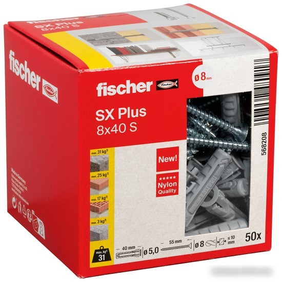 Дюбель универсальный Fischer SX Plus 8X40 S/Screw 568208 (50 шт)