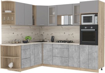 Готовая кухня Интерлиния Мила 1.88x2.6 левая (серебристый-бетон-бискайская сосна)