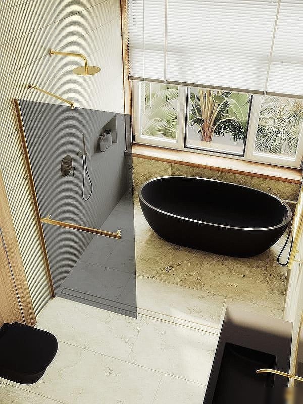 Душевая стенка MaybahGlass 99x195 MGD-1461-3ш (графитовое стекло/золото)