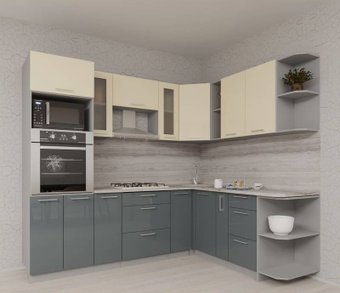 Готовая кухня Интерлиния Мила Gloss 1.88x2.4 правая (ваниль-асфальт)