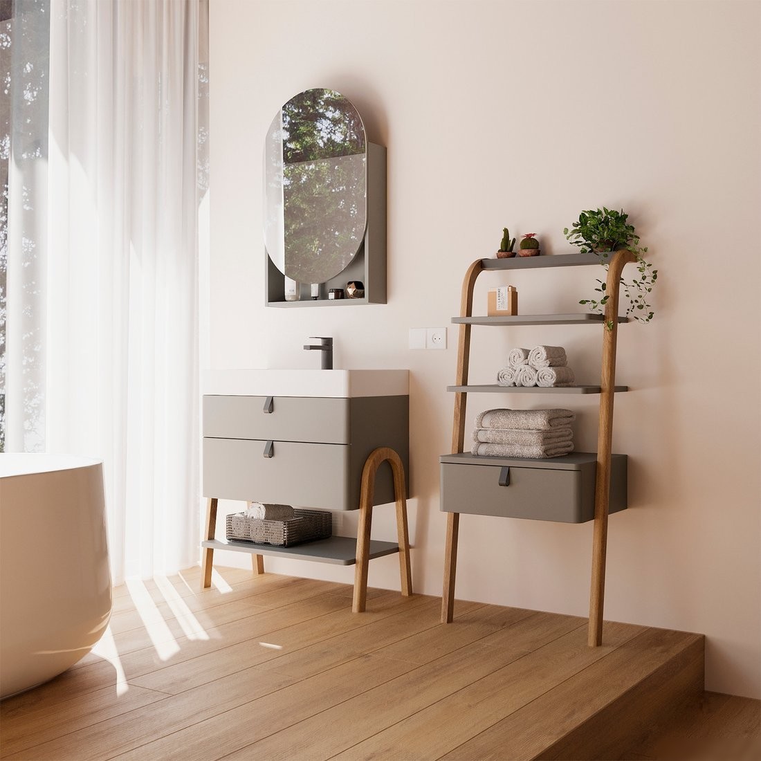 Lauter Тумба с умывальником Estel 70 + Solid Surface (серо-зеленый п/мат)