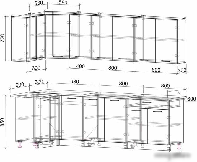 Угловая кухня Интерлиния Мила Лайт 1.2x2.6 (дуб золотой)