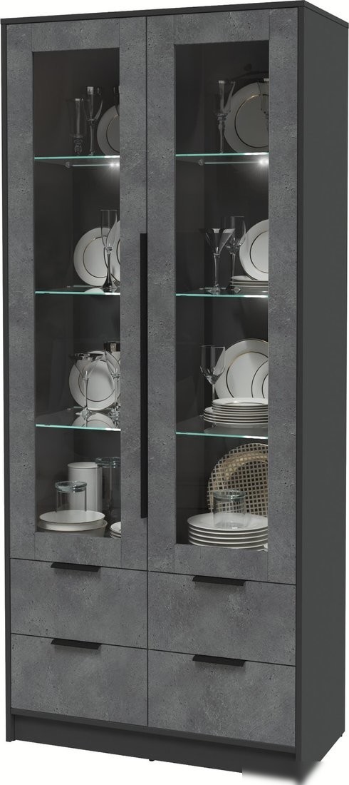 Шкаф-витрина Интерлиния Концепт КТ-ШВ2 с подсветкой (бетон портленд/антрацит)