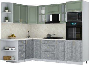 Готовая кухня Интерлиния Мила Шато 1.68x2.6 ВТ LV (мята/керамика/опал светлый)