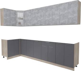 Готовая кухня Интерлиния Мила 12x30 без столешницы (бетон/антрацит)