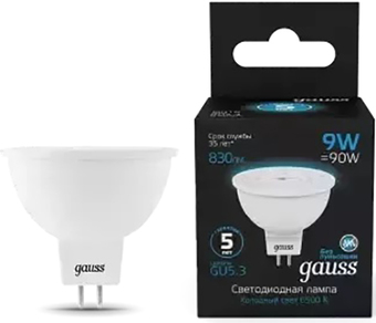 Светодиодная лампочка Gauss MR16 9W 830lm 6500K GU5.3 LED 101505309