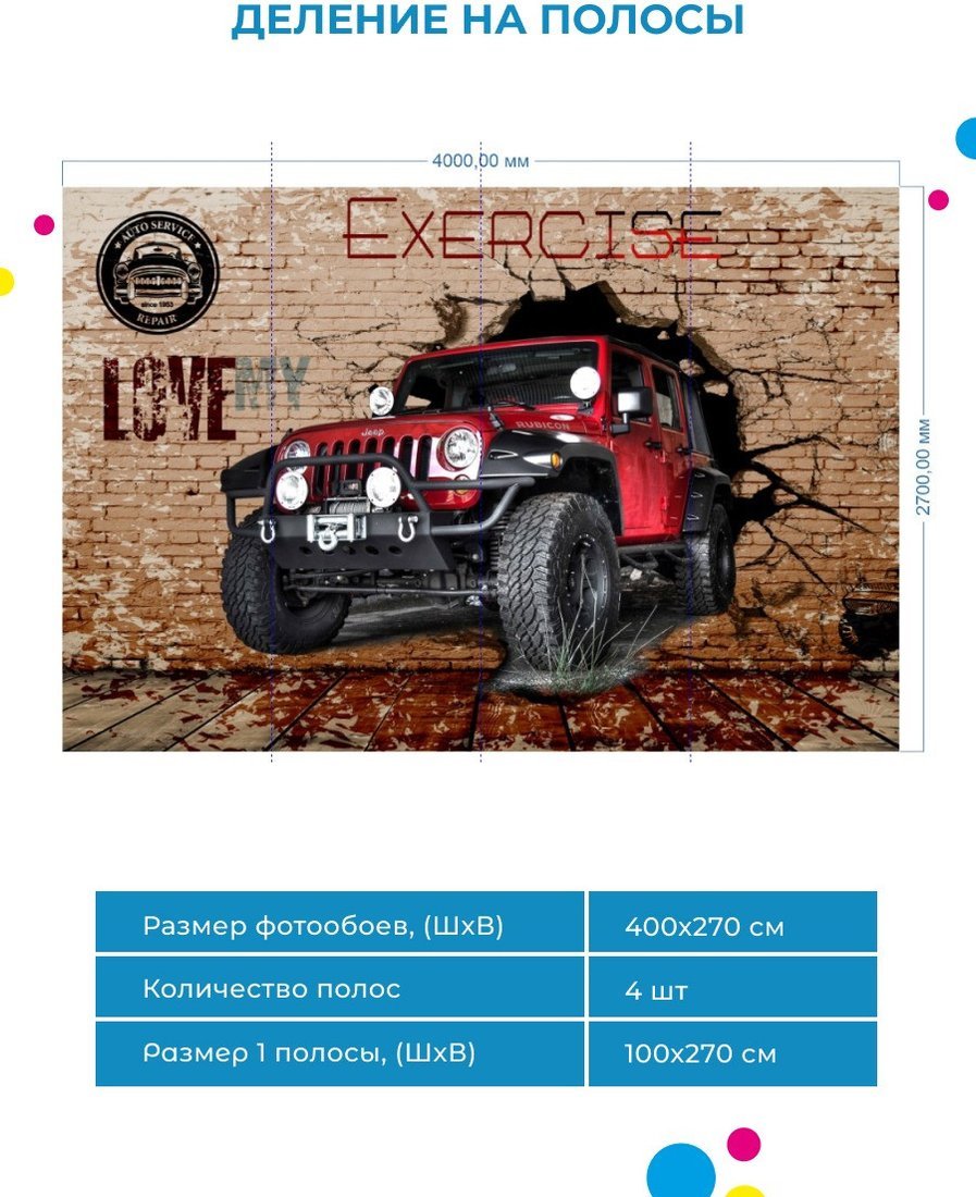 Фотообои ФабрикаФресок Джип. Jeep. Внедорожник из Стены. Для Гаража 1074270 (400x270)