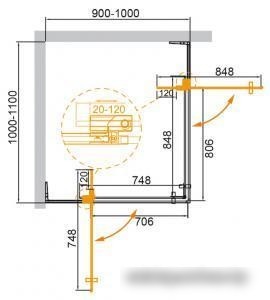 Душевой уголок Cezares SLIDER-AH-2-80/90-90/100-GRIGIO-NERO
