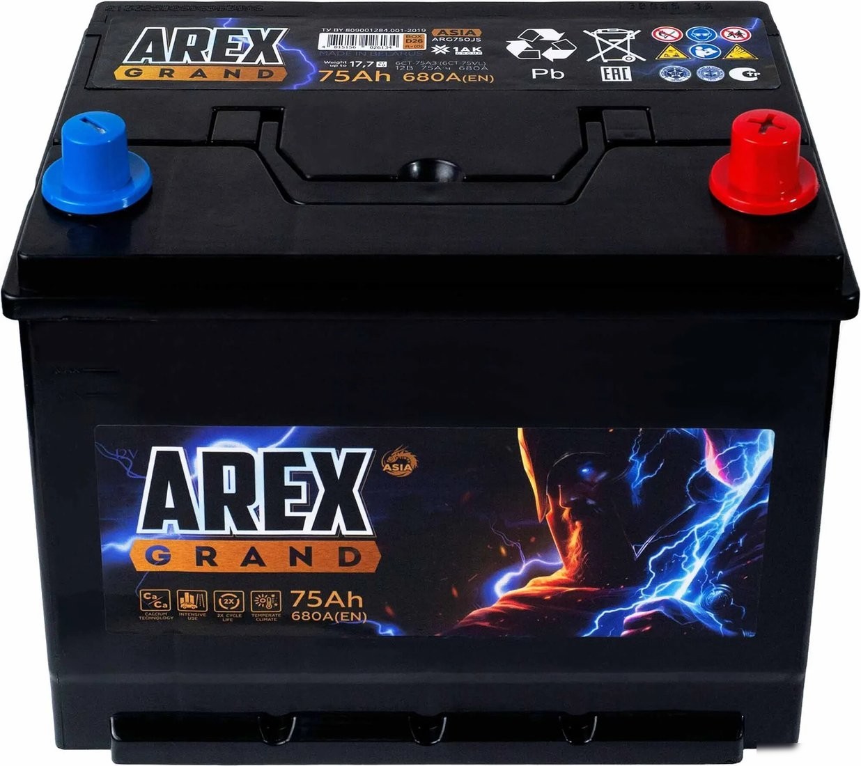 Автомобильный аккумулятор AREX Grand Asia R+ (75 А·ч)