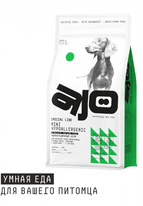 Сухой корм для собак AJO Mini Hypoallergenic Для взр. собак со склонностью к аллергии 12 кг