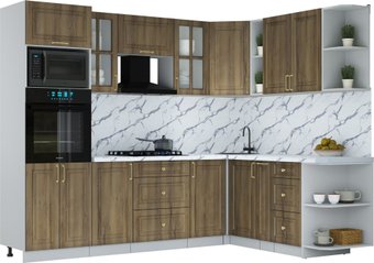Готовая кухня Интерлиния Мила Шато 1.88x2.6 ВТ PR (дуб вотан/дуб вотан/белый гранит)