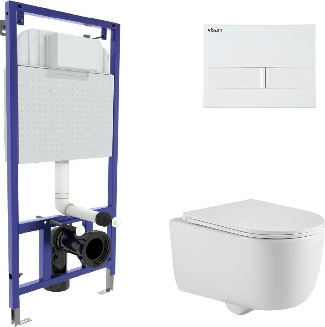Унитаз подвесной Berges Wasserhaus Tornas Rimless + Visam Slim 525 EX-043408 (с кнопкой, с сиденьем)