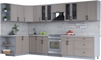 Готовая кухня Интерлиния Тренд 1.7x3.6 левая (луна/луна/бискайская сосна)