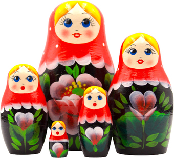 Развивающая игра Брестская Матрешка В красном платке с ромашками и маками (набор 5 шт)