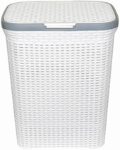Корзина ВиолетПласт для белья 60 л с крышкой Ротанг (белый)