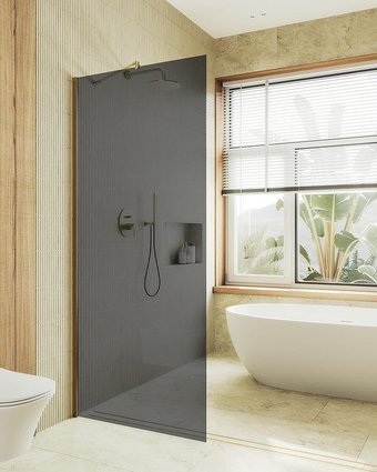 Душевая стенка MaybahGlass 99x195 MGD-1355-3ш (графитовое стекло/золото)