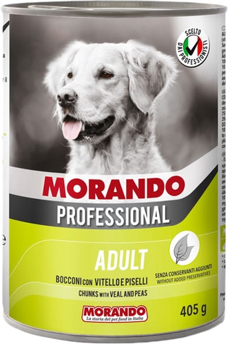 Консервированный корм для собак Morando Professional Adult крупные кусочки с телятиной и горошком 405 г