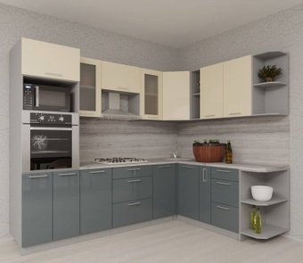 Готовая кухня Интерлиния Мила Gloss 1.88x2.8 правая (ваниль-асфальт)