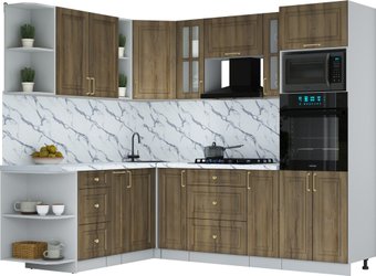 Готовая кухня Интерлиния Мила Шато 1.88x2.4 ВТ LV (дуб вотан/дуб вотан/белый гранит)
