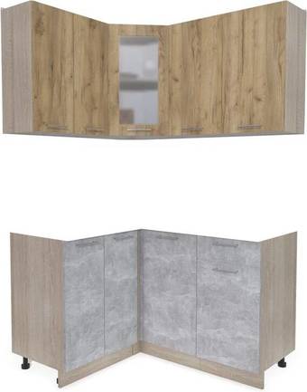 Готовая кухня Интерлиния Мила 12x14 без столешницы (дуб золотой/бетон)