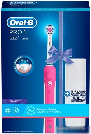 Электрическая зубная щетка Oral-B Pro 1 750 3D White D16.513.1UX (розовый)