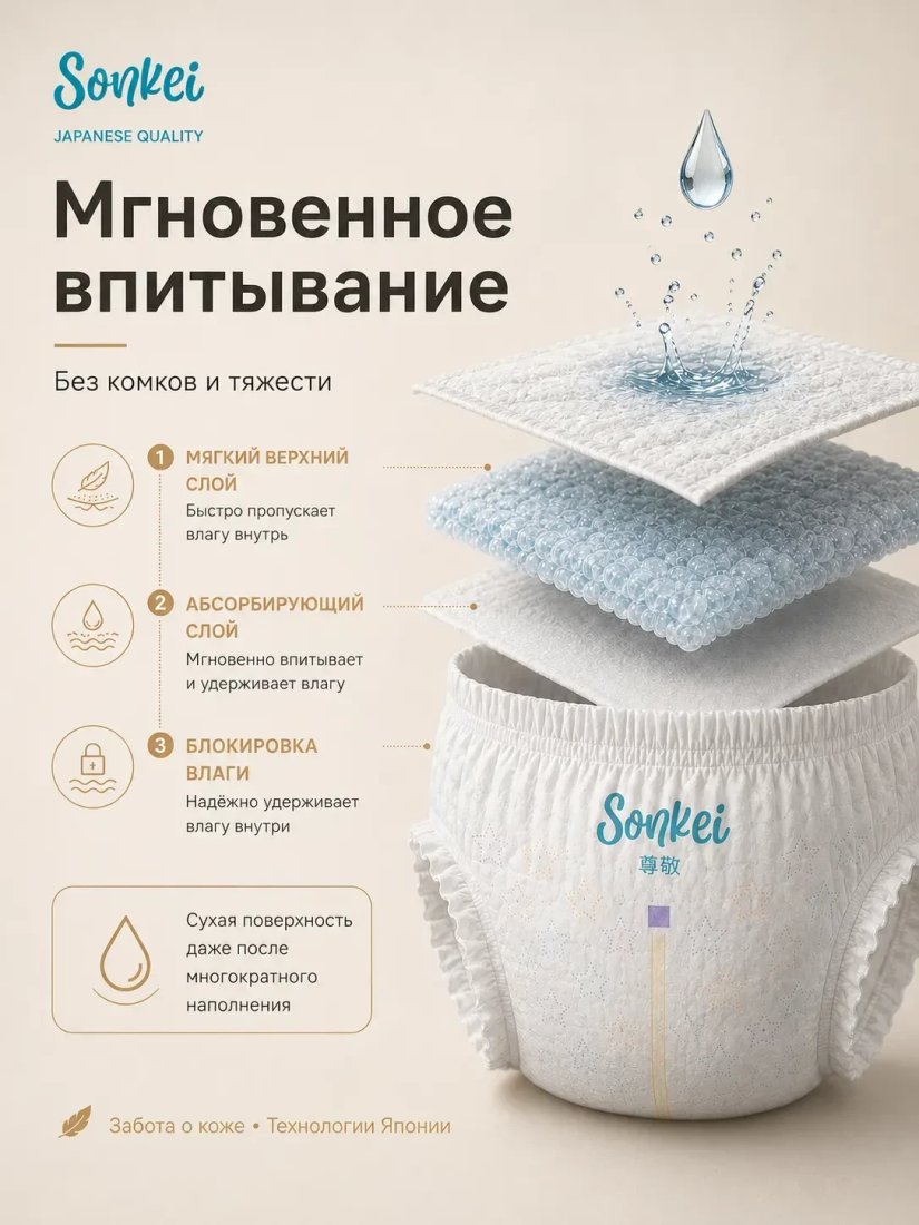 Трусики-подгузники Sonkei Super Thin XXL 15+кг (32 шт)